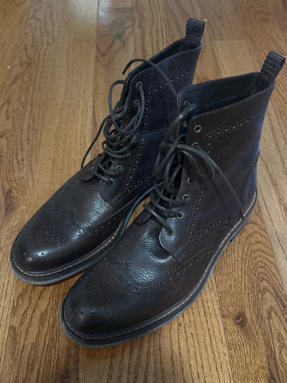 Kenneth Cole New York Dark Brown Wingtip Lace-Up Leather Boots